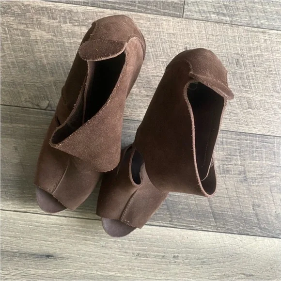 Pedro Garcia Brown Suede Leather High Heel Open Toe Booties Size 41.5
